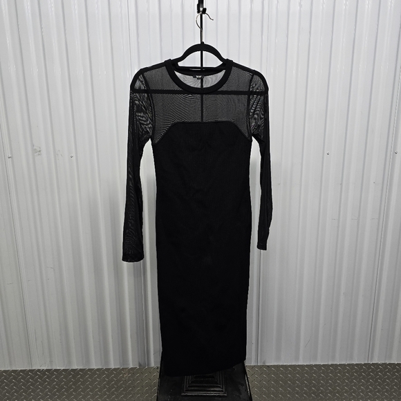 Express Cocktail & Party Body Contour Mesh Crew Neck Long Sleeve Midi - Picture 3 of 8